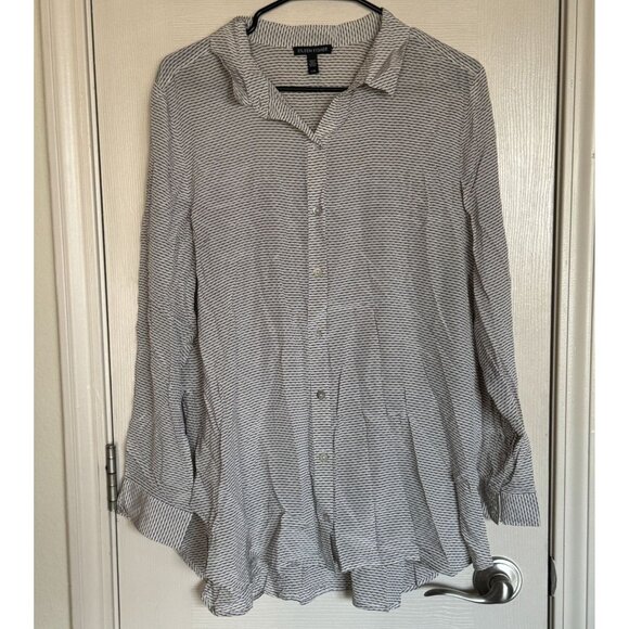 Eileen Fisher Long Sleeve Button Front 100% Silk Shirt Women's Large Light Grey - Picture 1 of 6